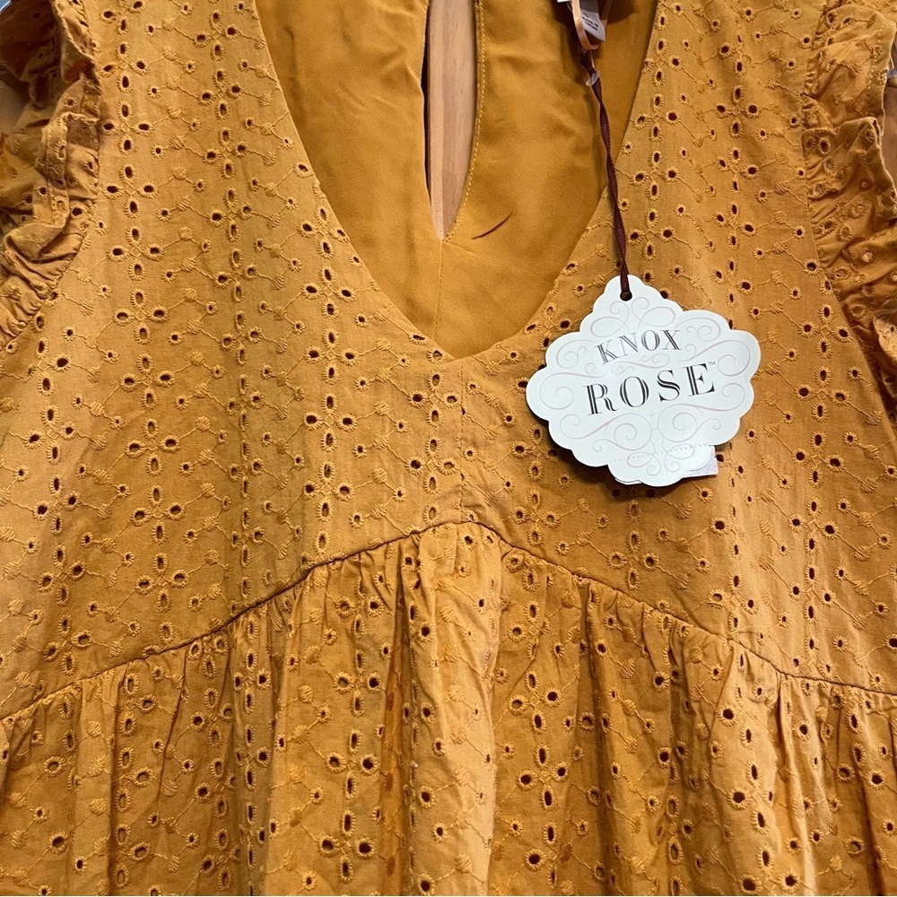 Knox Rose Mustard Gold Eyelet Dress NWT - Picture 3 of 6